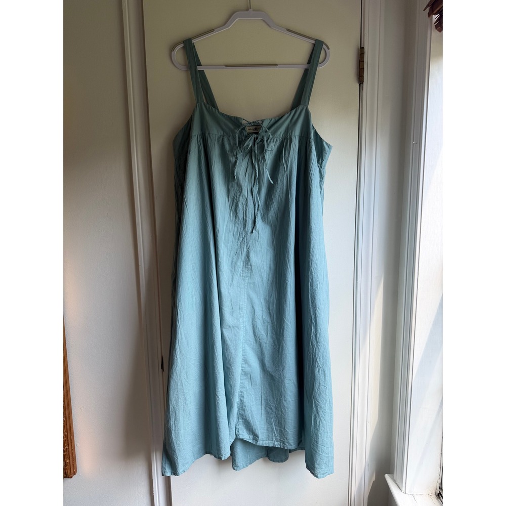 Natural Life Women L/XL Blue Cotton Adjustable Strap Tie Front Midi Dress Pocket